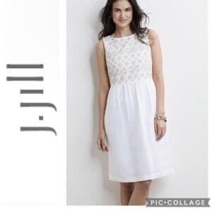 JJill Linen White Summer Embroidered Floral Dress